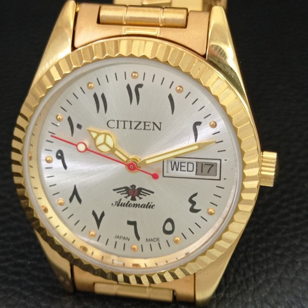 Vintage 1972 Citizen Automatic Mens Gold Watch W/daydate & White accents - Picture 3 of 10